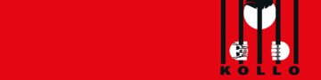 Roter Hintergrund. Auf der rechten Seite ist stilistisch ein Gitter gemalt, wo dahinter eine Perosn ist. bei dieser erkennt man nur den Kopf und die tätowierten Hände, welche sich am Gitter festhalten. Darunter steht KOLLO.