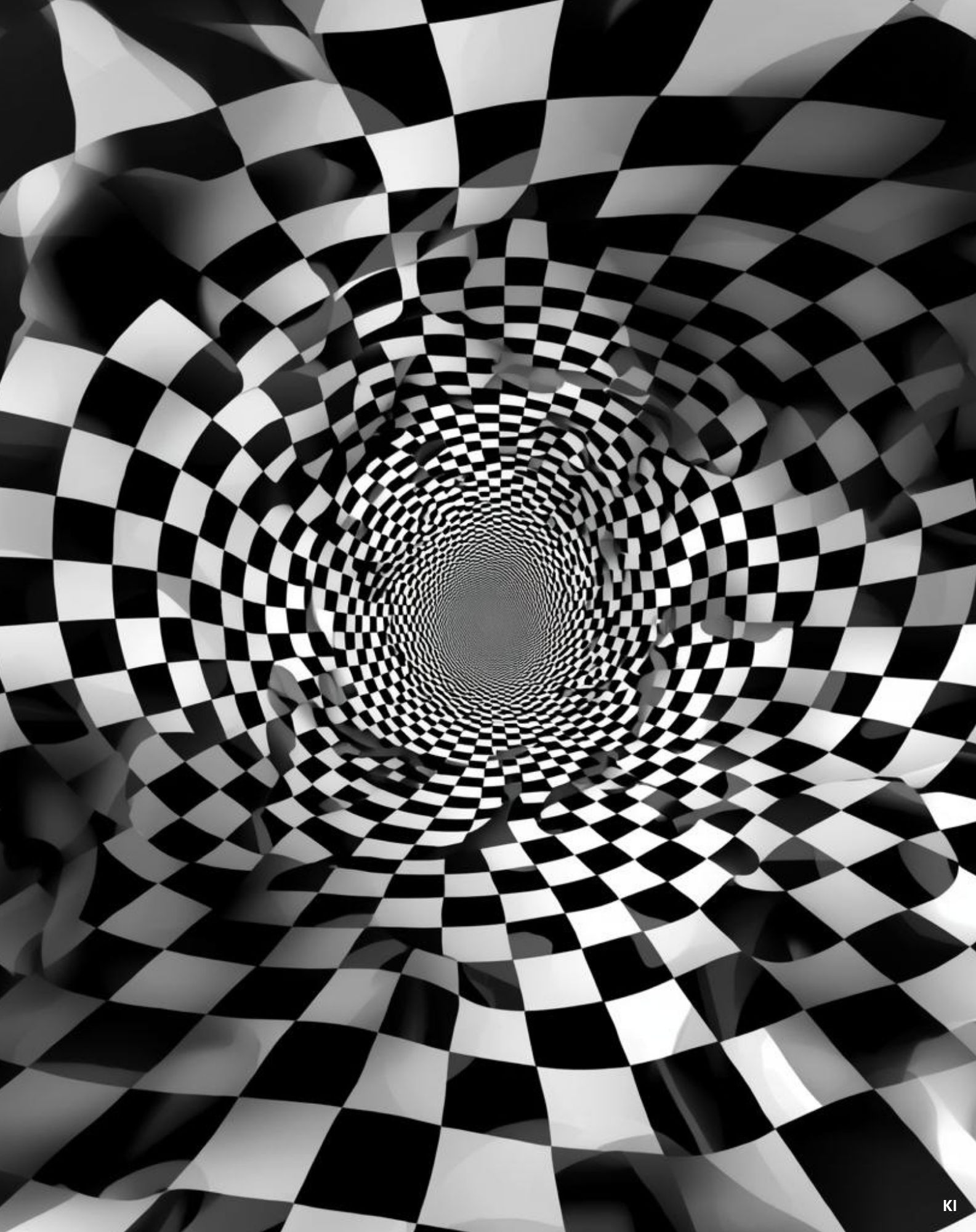 Eine optische Illusion aus schwarz weißen Kacheln